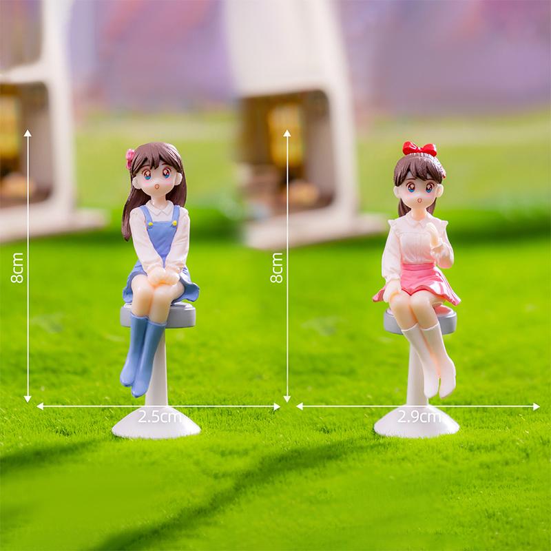 2Pcs Mini Best Friend Girls Statue Micro Landscape Decoration Car Mounted Office Desktop Home Ornaments