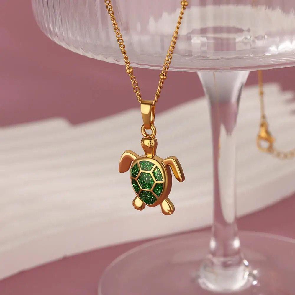 Stainless Steel Turtle Pendant Necklace Trendy Beads Chain Necklace Choker Necklace Beach Outfit