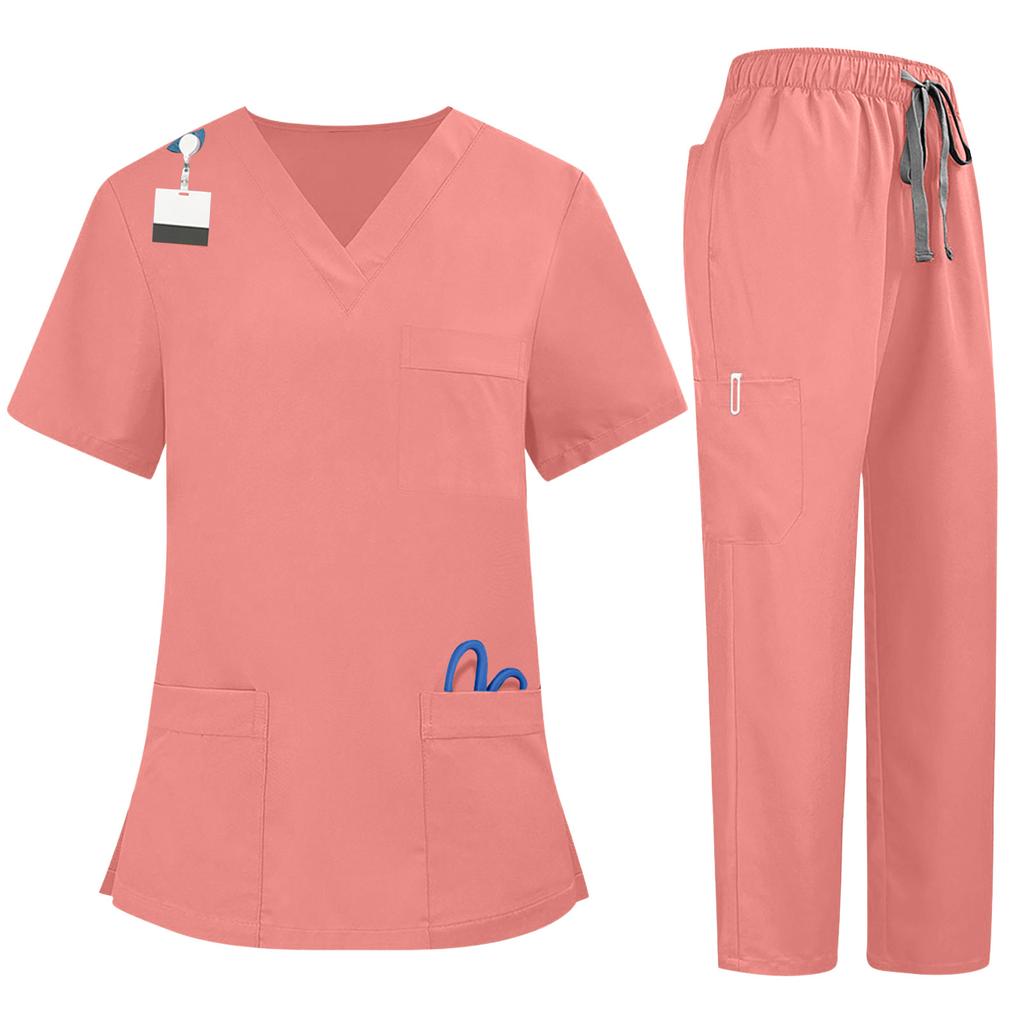 Рабочий костюм Soild Scrub для женщин с V-образным вырезом и коротким рукавом, забавные футболки, рабочая одежда, футболка с карманами