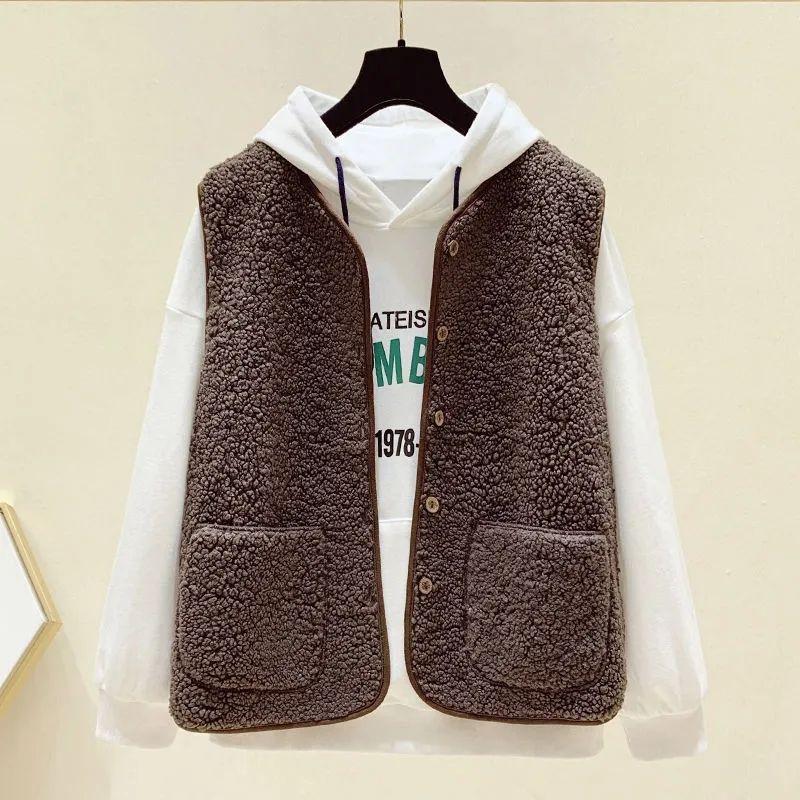 Женские жилеты, весна-осень, жилет на пуговицах из овечьей шерсти, зимние термотеплые толстые флисовые жилеты, куртка без рукавов, женские пальто, большие размеры