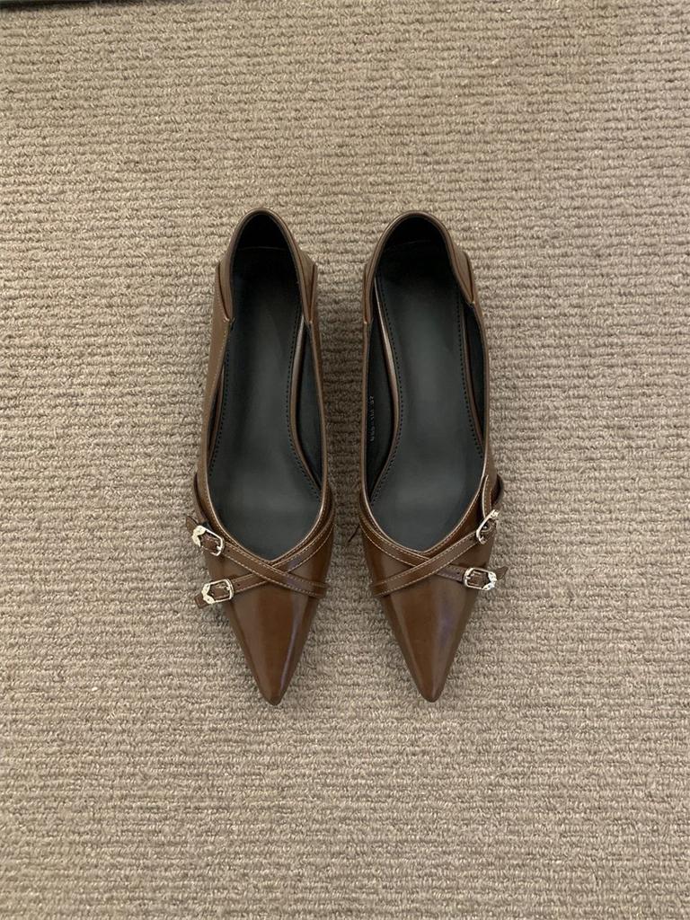 Belt Buckle Small Heel High Heels 2025 Spring and Summer New Pointed Light Mouth Thick Heel Comfortable Low Heel Soft Leather Shoes