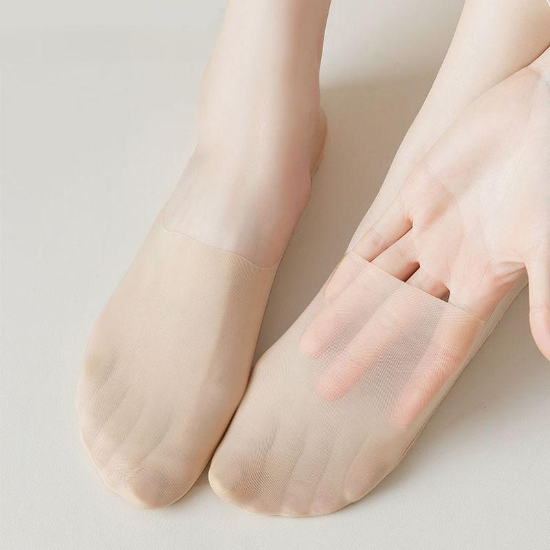 5 пар летних невидимых силиконовых противоскользящих носков, ультратонкие дышащие носки без показа, однотонные низкие носки-лодочки из ледяного шелка