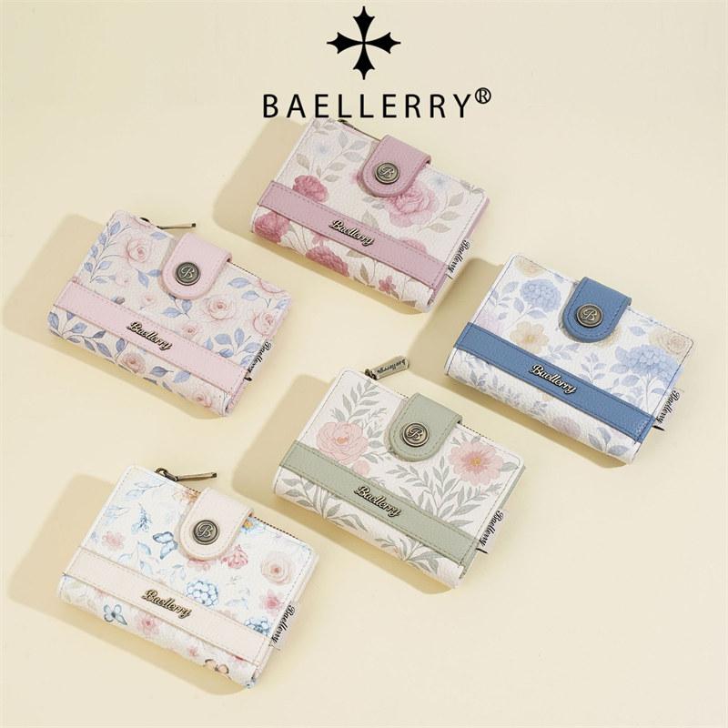Женские короткие кошельки Baellerry с цветочным принтом, искусственная кожа, на молнии, для монет, денежный кошелек