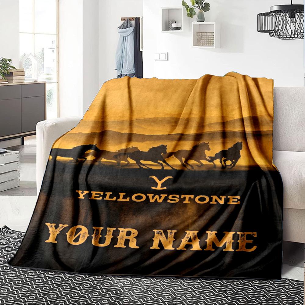 Name Custom Yellowstone Print Flannel Blanket High Quality Warm Comfortable Cover for All Seasons Perfect for Gifts Home Decor