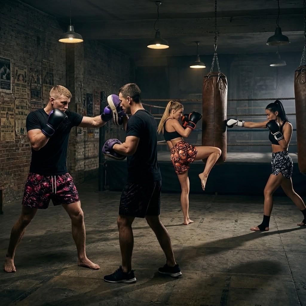 Dark Graphic Skull Ghost Demon Training Muay Thai Kickboxing Boxing MMA Print Shorts Unisex Gym Fitness Workout Quick Dry Elastic Waist