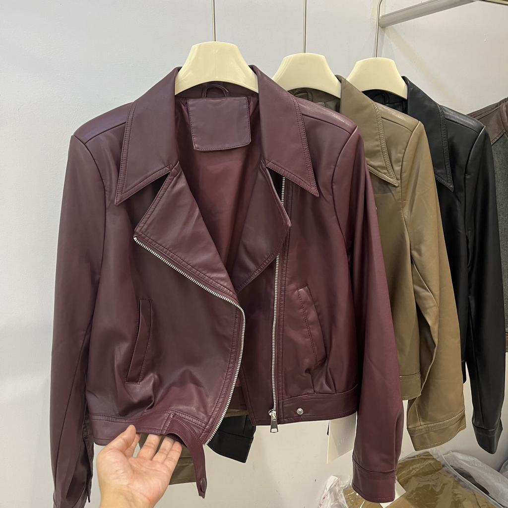 Шикарная и модная байкерская куртка из искусственной кожи - короткая осенняя верхняя одежда для женщин