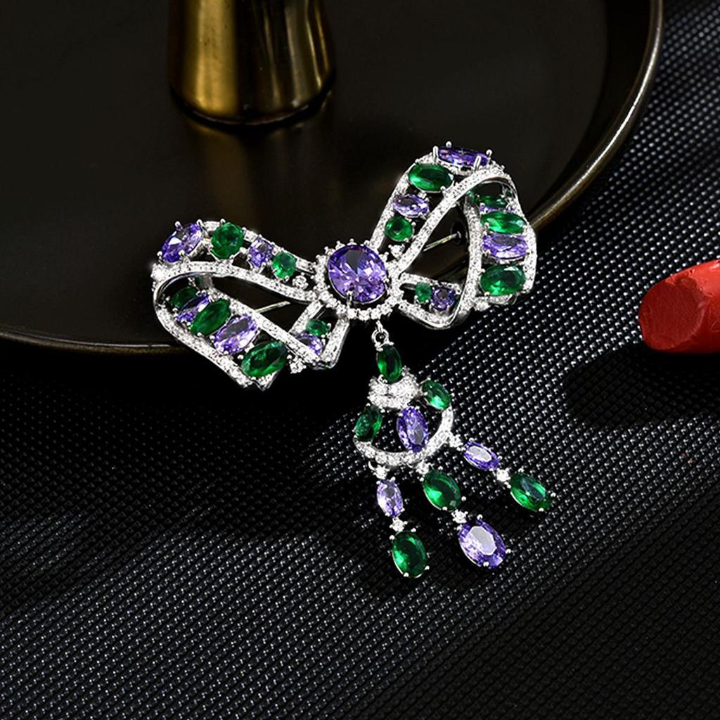 SUYU Women's Light Luxury Inlaid Zircon Tassel Pendant Bow Brooch Fashionable Versatile Niche Design Brooch Daily Accessories