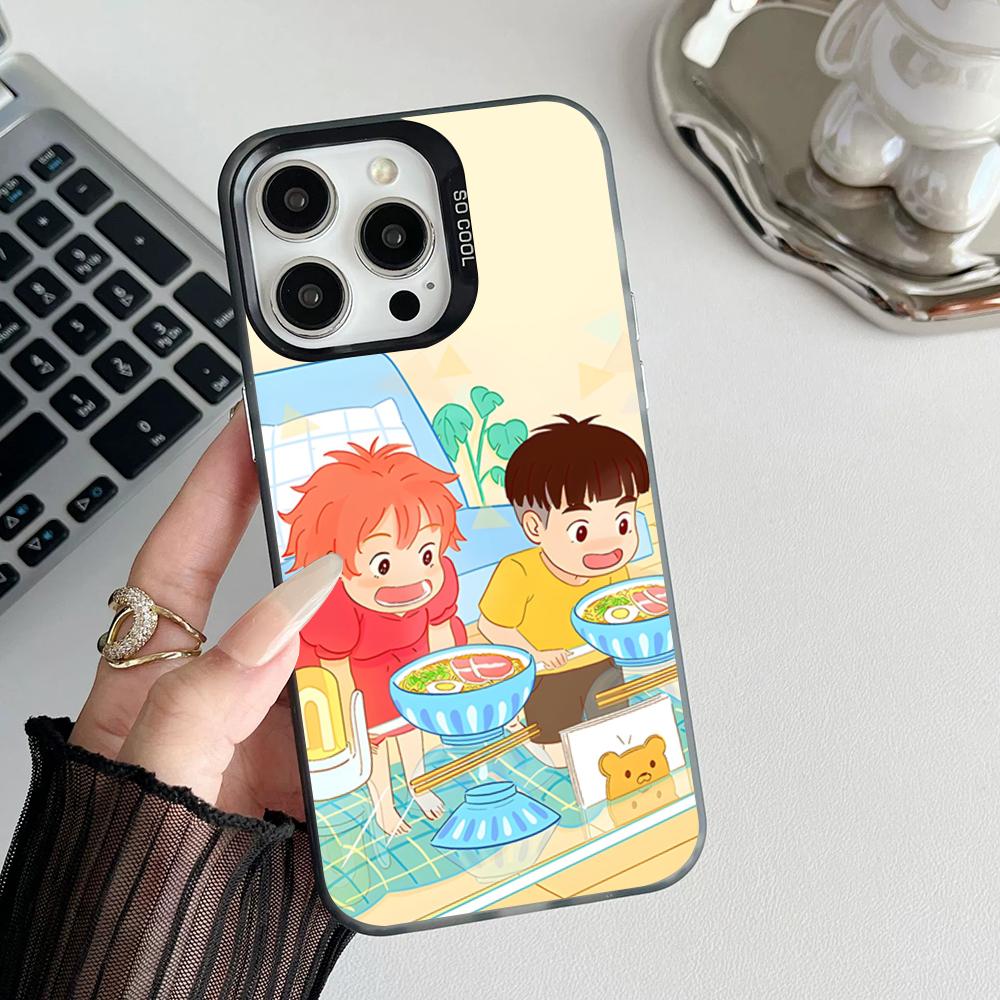 Аниме P-понё Чехол для телефона Матовый Цветной Серебристый Для Iphone 17 16 15 14 Pro 13 12 Air Plus 11 7 8 Max Роскошный Чехол