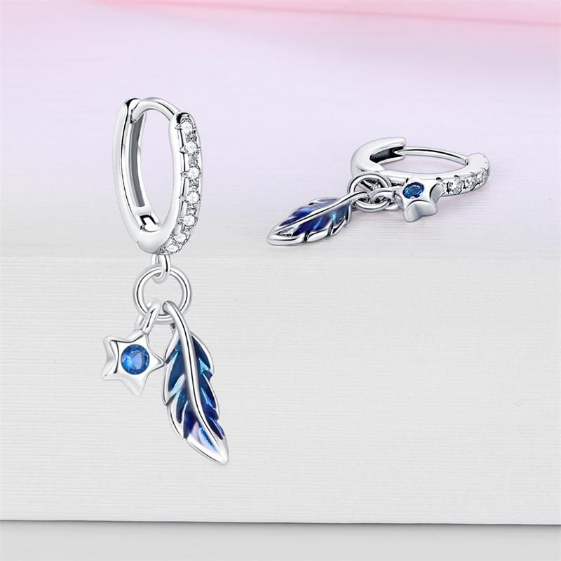 Fashion 925 Silver Color Earrings Blue Zircon Stars Moon Irregularity Earrings For Woman Fine Birthday Jewelry Gifts