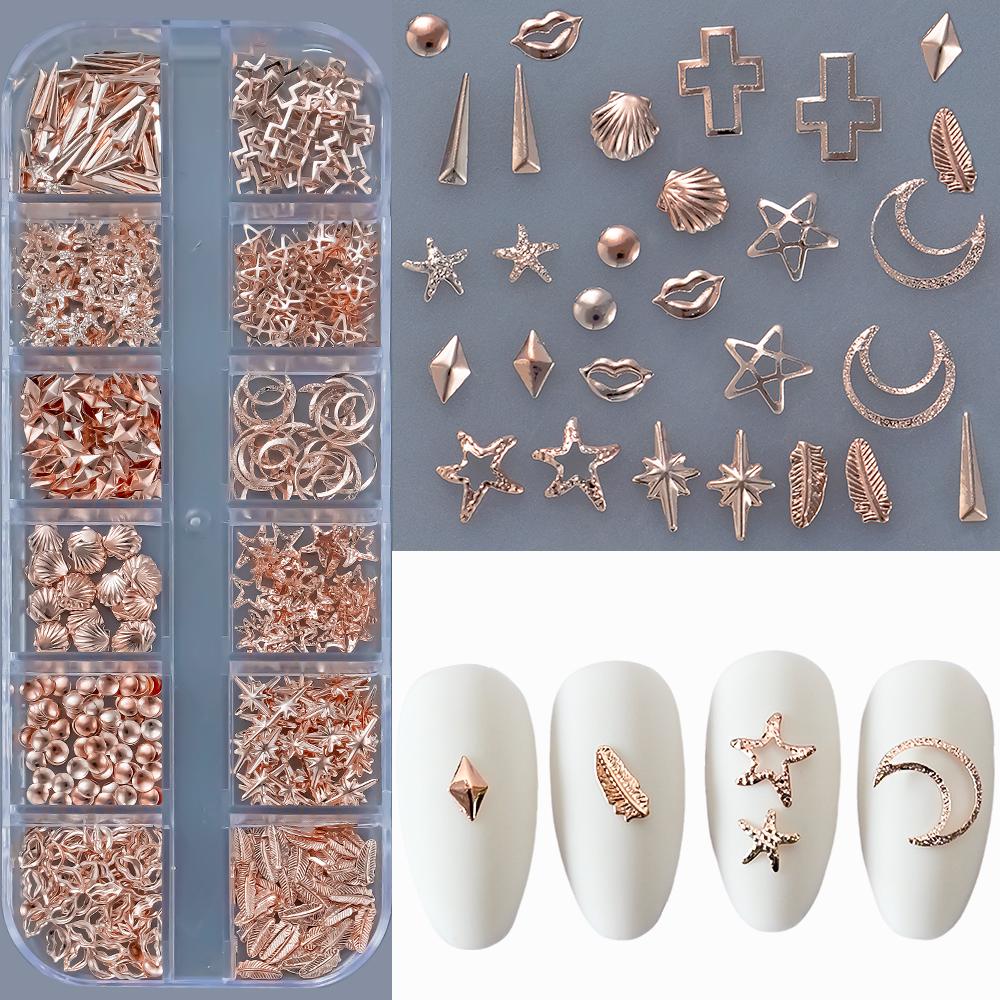 12Grid/box Золотые Серебряные Полукруглые Бусины Икры Подвески для ногтей 1/2/3/5 мм Плоские Круглые Стальные Бусины для ногтей Микро Шарики Маникюрные Бусины