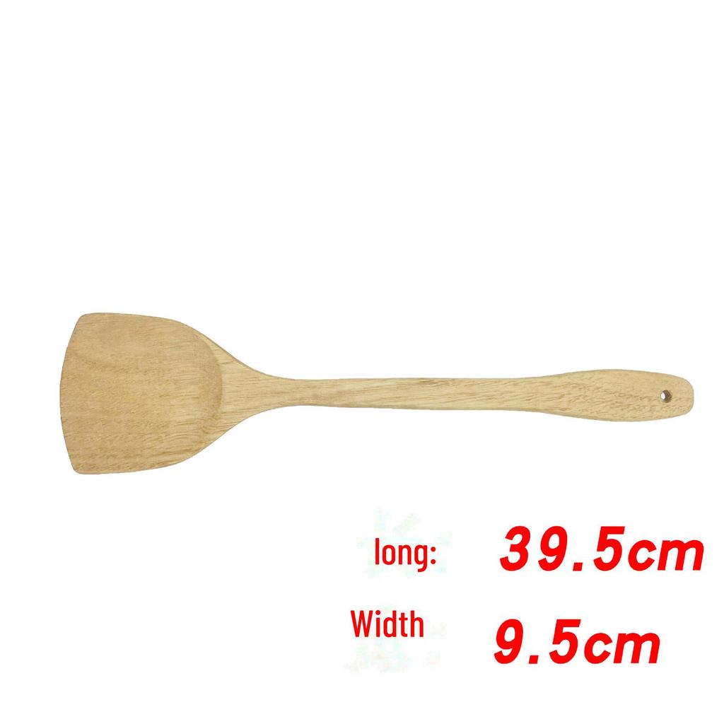 Kemu Solid Wood Unpainted Spatula & Rice Spoon Set - Non-Stick, Long Handle Soup Spoon