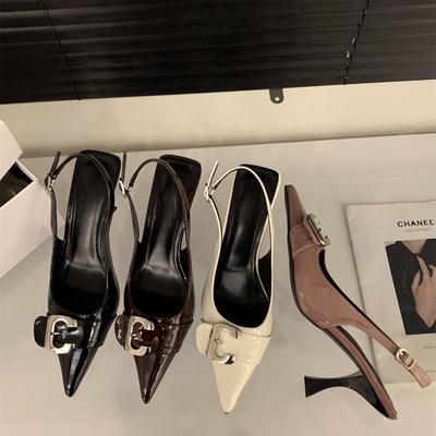 Черные туфли на высоком каблуке, темпераментные босоножки с сумкой на голове, туфли-феи, новинка весны и лета 2025 года, французские остроносые одинарные туфли