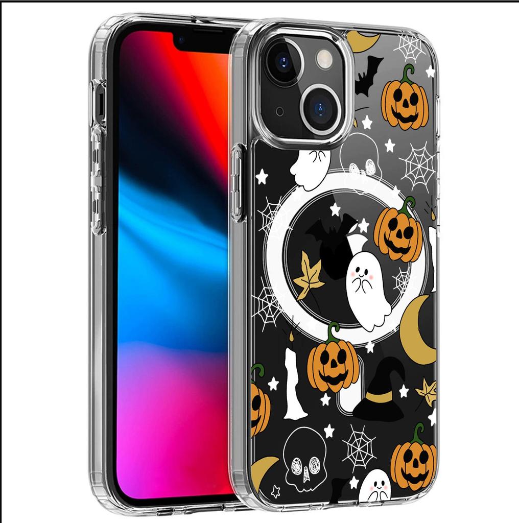 Забавный Магнитный Чехол-Тыква для iPhone 15/16/17 Pro Max - Прозрачная Полная Защита Мобильного Телефона