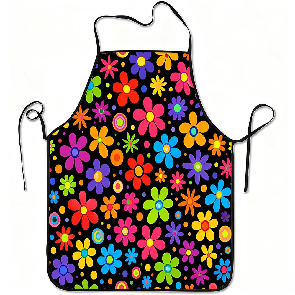 1pc Retro Colorful Flower Print Apron, Durable And Easy to Clean, Adjustable Waistband, Polyester Material, for Kitchen Cooking, Gardening, Orchard Pi