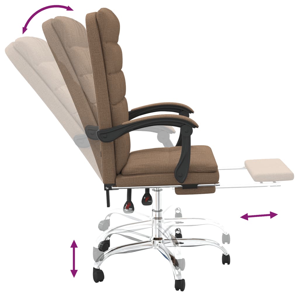 Office Chair with Reclining Function Brown Fabric