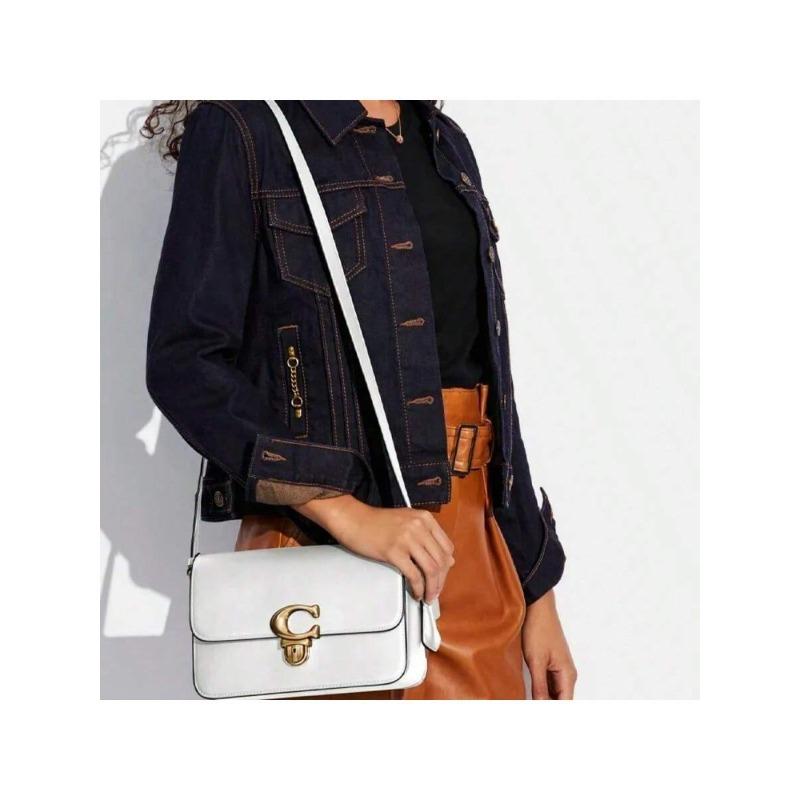 Coach Сумка Studio 25 с клапаном и логотипом C - Большая белая кожаная сумка через плечо, Женский стиль, Идеально подходит для отпуска, юбилеев и рождественских подарков. С6641