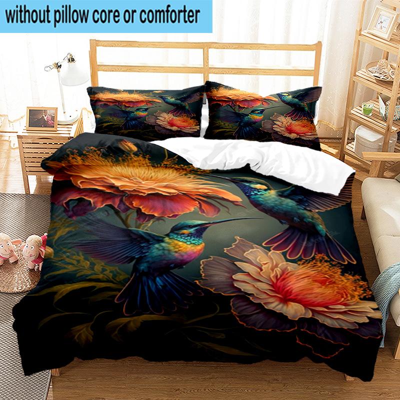 Hummingbird In Bloom 3pcs Bedding,Including 1pc Duvet Cover And 2pcs Pillowcases Perfect for Christmas,Ideal for Bedroom, Dormitory