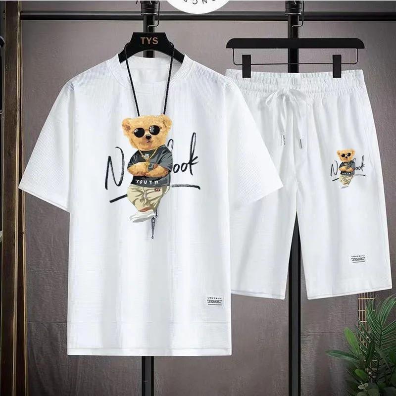 2025 Летний мужской спортивный комплект модной одежды Harajuku Sportswear мужской повседневный комплект из 2 предметов: футболка с короткими рукавами + шорты
