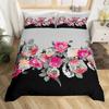 Rose Duvet Cover Set Red Rose Floral Bedding Sets Flower Butterfly Comforter Cover for Women Modern Fashion Marble Quilt Cover
