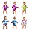 Baby Girls Color Block Alien Outfit Long Sleeve Press Button Crotch Metallic Romper Photography Costume