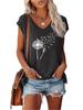 Women Fashion Printed Top Summer V Collar Tee Shirt Ladies Casual Short Sleeve T-shirt