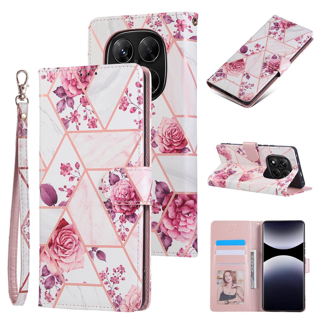 Leather Case for Xiaomi Redmi Note 14 Pro 5G/14 Pro+ 5G/Poco X7 5G Lacquered Marble Pattern Phone Cover