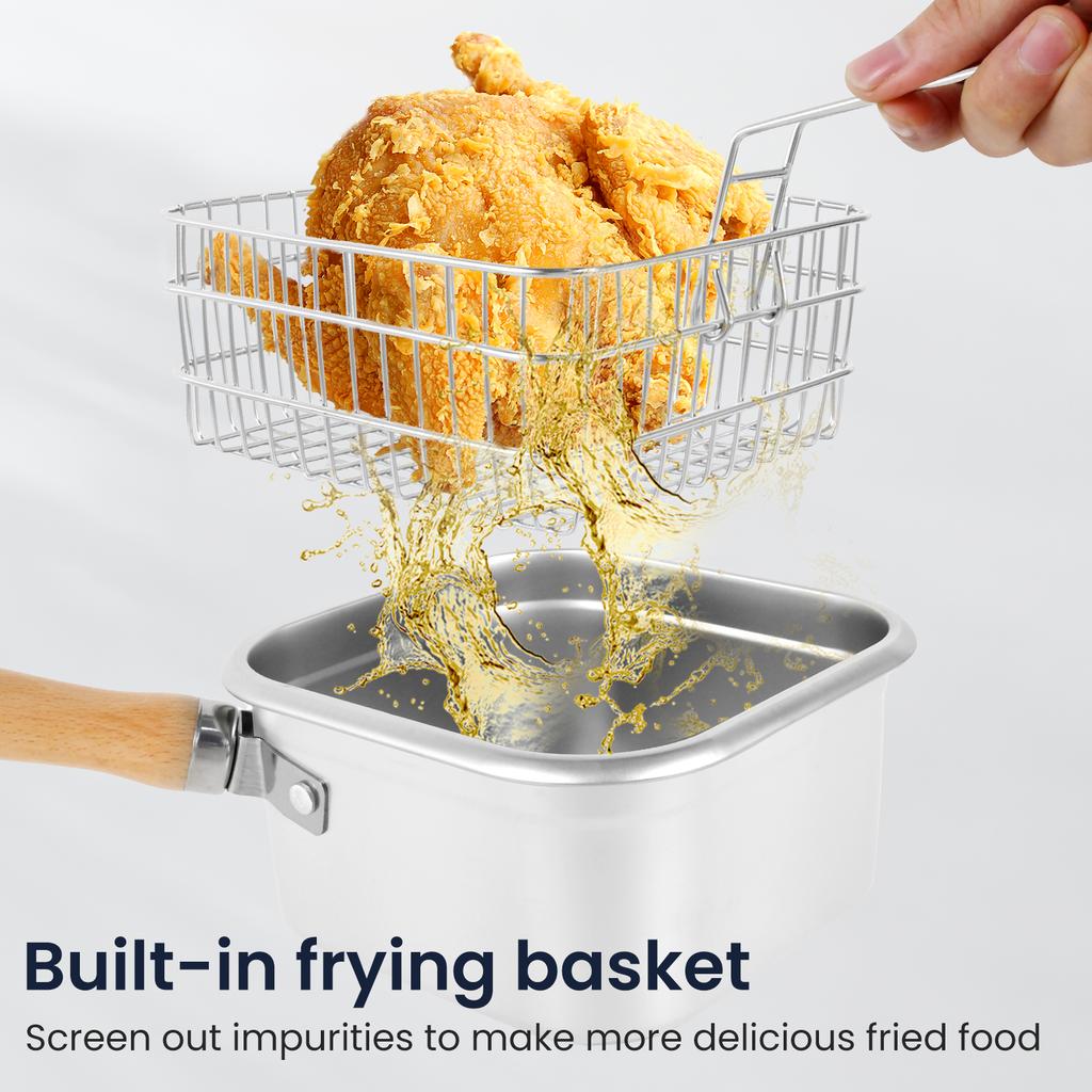 Многофункциональная кастрюля для фритюра, сковорода из нержавеющей стали с корзиной и ручкой, портативные квадратные фритюрницы для кухни