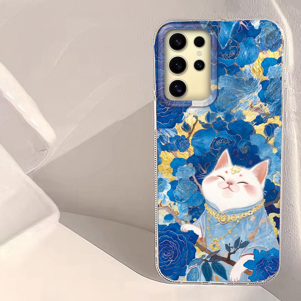 Korean Cute White Cat Vortex Pattern Girls Phone Case for Samsung Galaxy S25 Edge S24 S23 S22 S21 S20 FE Plus Ultra Bags Cover