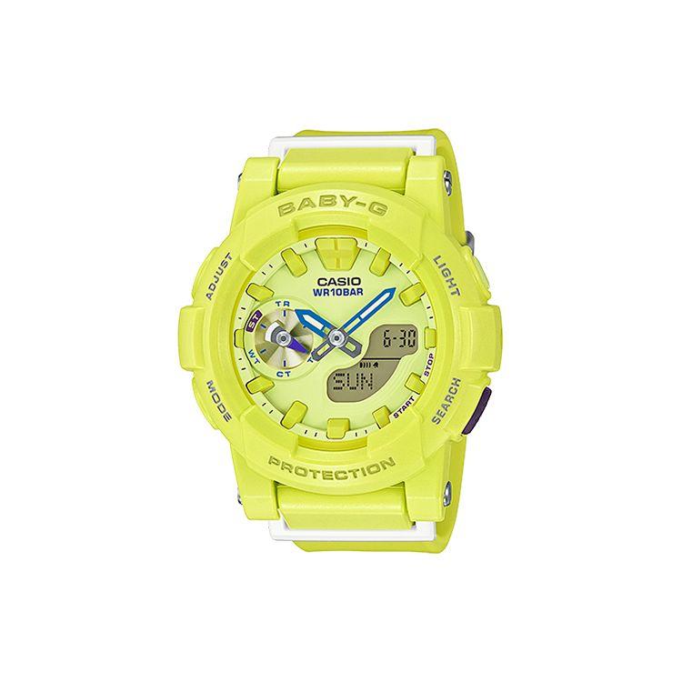 Casio Серия Baby-G Секундомер для бега Функциональный кварцевый механизм Ремешок из смолы Женские часы Желтые BGA-185-9A