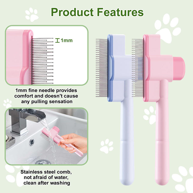 Stainless Steel Pet Deshedding Comb Fine-Tooth Rake One-Click Hair Release Flea Removal Tool For Dogs Cats High Quality Metal Material Fast Delivery