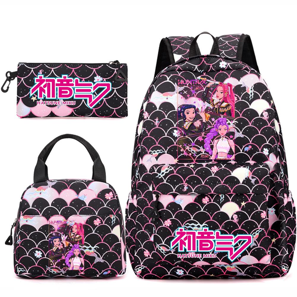 3Pcs/set Anime Cartoon Demon Hunters Printed Backpack Handbag Pencil Case for Teenger Student Girl Boy Large Capacity Waterproof Bookbag