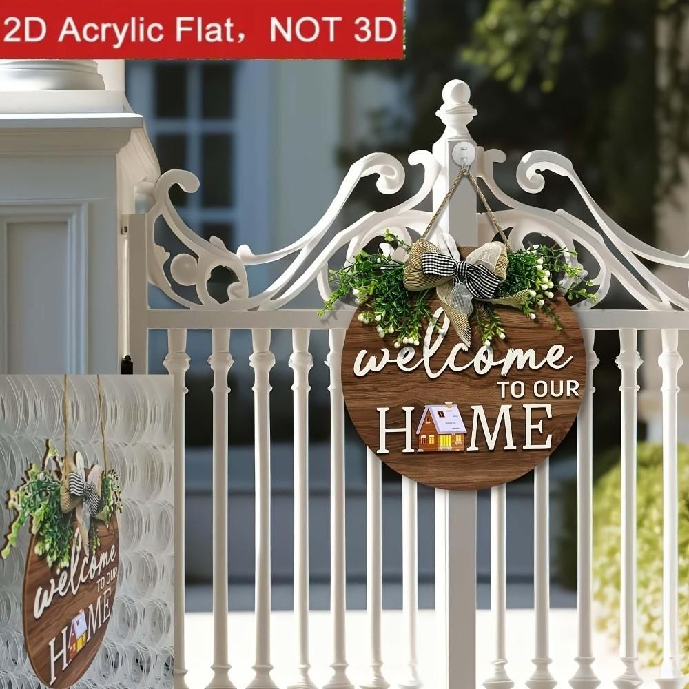 2D Flat 2D Round Welcome Sign Retro Style Hanging Wooden Board New Round Doorplate Home Decor