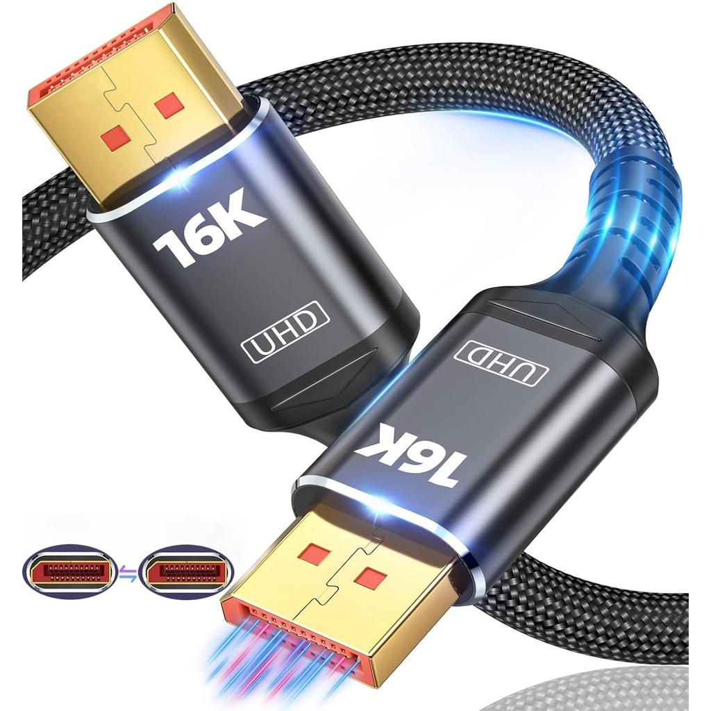 VESA Certified 16K Displayport Cable 2.1 DP 2.1 Cable 16K@60Hz, 8K@120Hz Support 80Gbps HDR, HDCP DSC 1.2a  For G-Sync Gaming Monitor 4090 7900xtx