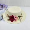 Small fresh red flower flat top straw hat women's summer vacation shading wide edge fashion versatile top hat