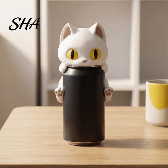 Creative Office Desk Accessory 3D Printed Bat Can Holder, Funny Cartoon Vampire Cat Stand Home Bar Table Decor for Standard Soda Cans, Halloween