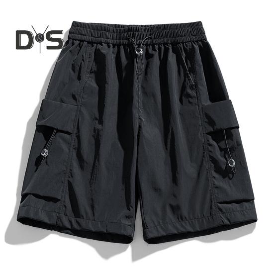 Мужские шорты, регулируемые, с эластичной резинкой на талии, спортивные шорты с несколькими карманами, однотонные, свободного кроя, повседневные шорты