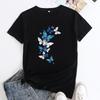 Summer Round Neck Fluttering Butterfly Pattern Printed Top Fashionable Casual Short Sleeved Women's Pure Cotton T-shirts