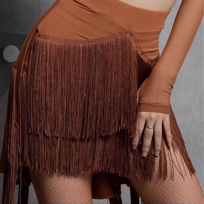 Юбка для латинских танцев, профессиональное танцевальное платье для взрослых, юбка для танго с нерегулярной бахромой