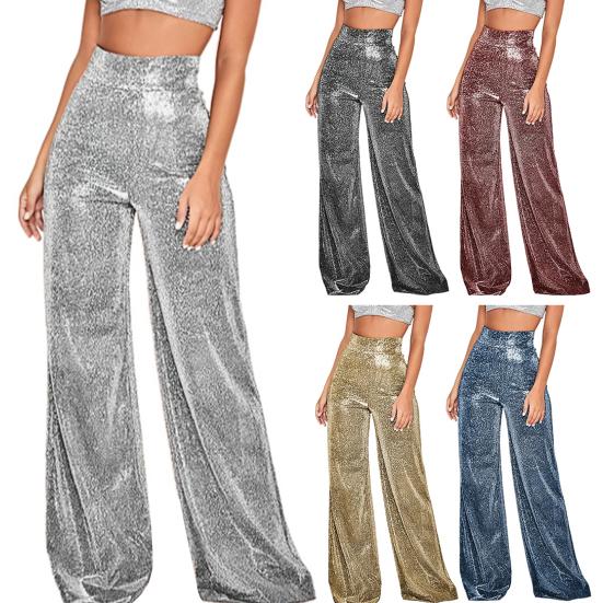 Женские широкие брюки с принтом горячего тиснения, глянцевые длинные брюки, клубы