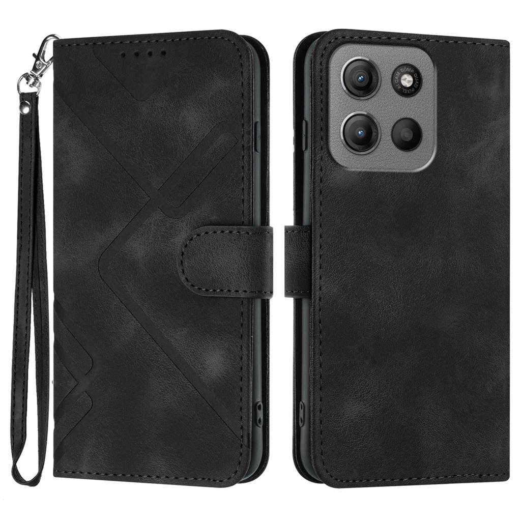 For Motorola Moto G15 Power 4G/Motorola Moto G15 4G Wallet Case Line Imprinted PU Leather Phone Cover with Strap