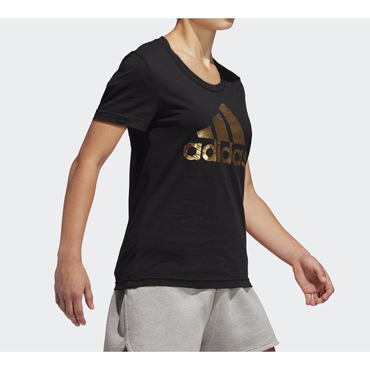 Adidas Женская футболка с коротким рукавом с глянцевым буквенным логотипом, черные топы DV3025