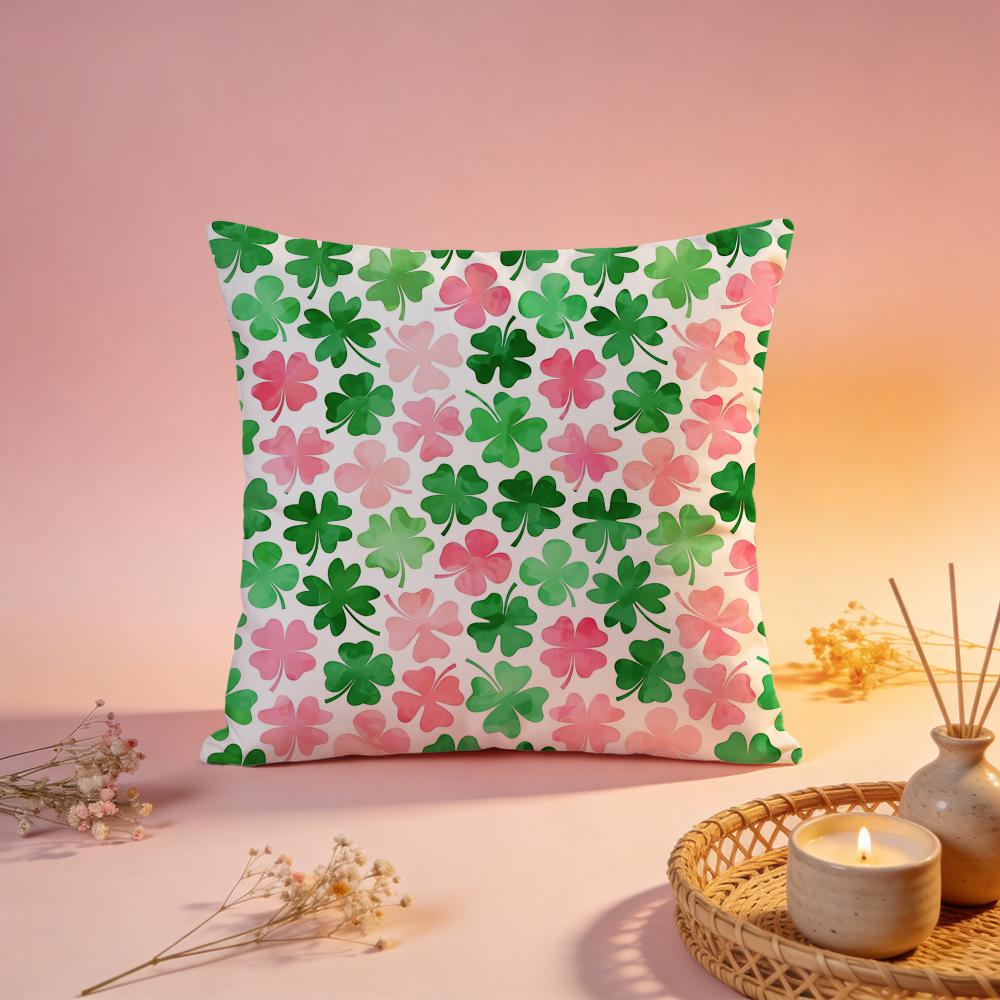 Lucky Clover Leaf Print Cushion Cover Comfortable Durable Pillow Cover MultiScene for Home Office Car Sofa