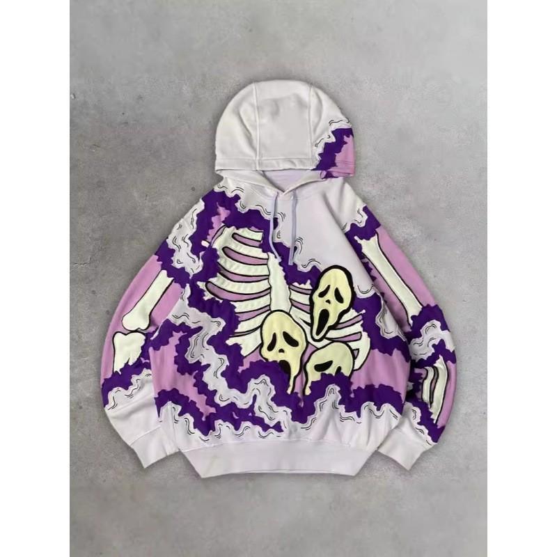 2026 Skull Print Hoodie Men - Lightweight Air Layer Sweatshirt Casual Streetwear Long Sleeve Pullover With Front Pocket