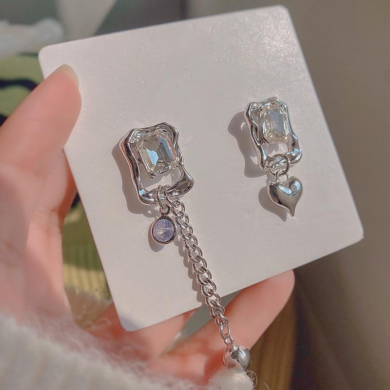 Серебряная Игла Нишевый Дизайн Асимметричные Серьги-Цепочки с Кисточками, Сладкие и Крутые Серьги Geometric Spice Girl, Персонализированные Серьги для Женщин
