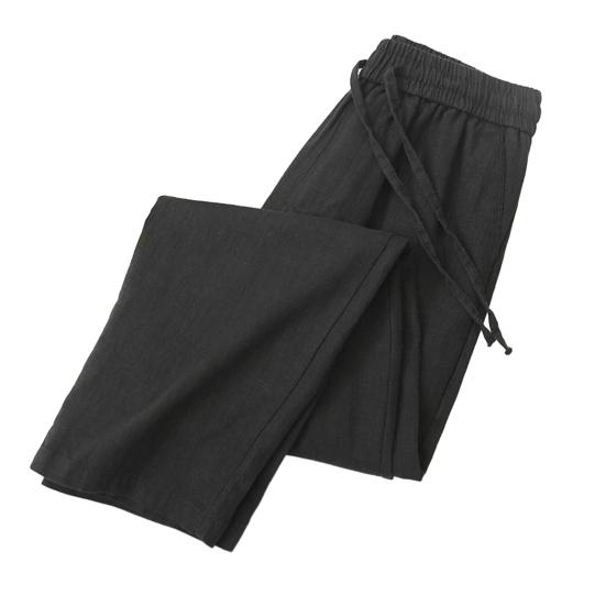 Men Long Pants Adjustable Drawstring Elastic Waist Casual Trousers with Pockets Solid Color Versatile Casual Wear