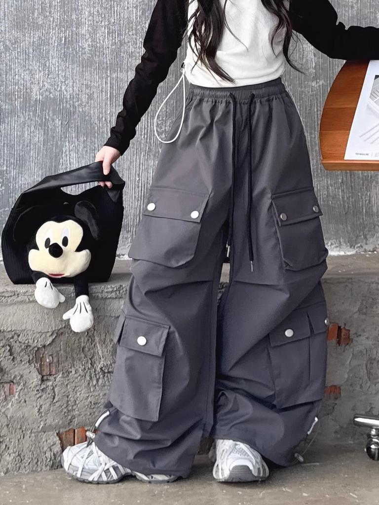 Новые брюки карго с широкими штанинами для девочек 2025 года: Стильная осенняя уличная одежда для подростков