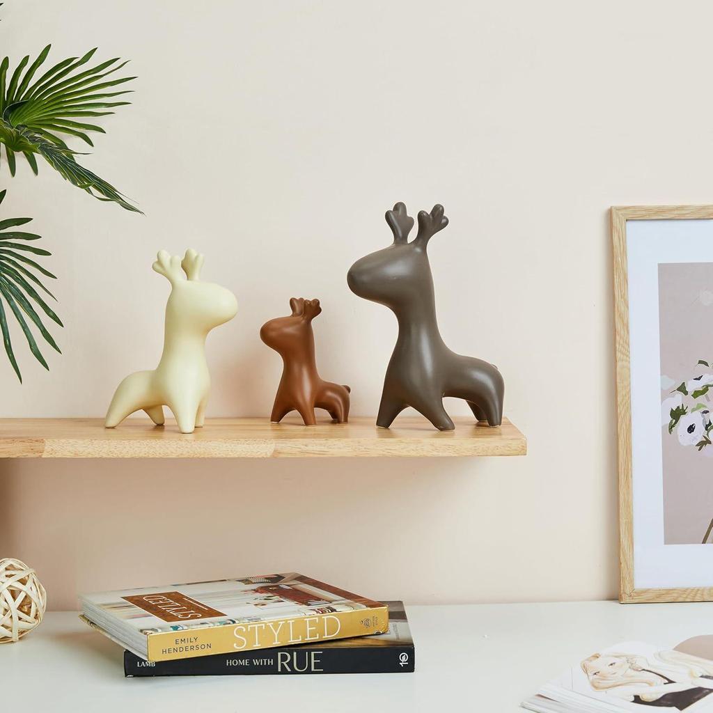 Home Décor Elk Family Matte Finish Ceramic Figurines - (Set of 3, Matte Brown)