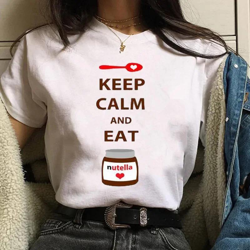 Женская футболка с графическим принтом Nutella 90-х Модная футболка в стиле Харадзюку Милая футболка с мультяшным принтом Женская милая футболка в корейском стиле