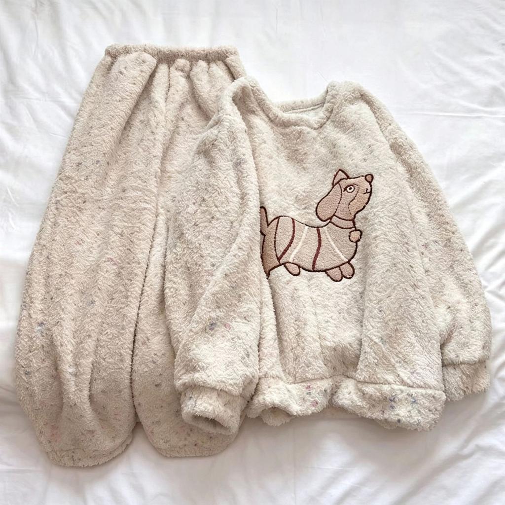 Women's Fall Winter Double-Sided Thick Warm Flannel Long Sleeve Loungewear Set for Couples