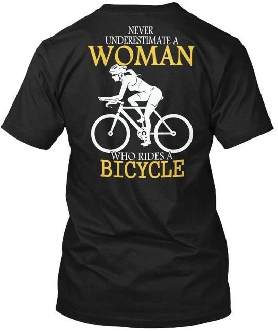 Woman Bicycle Rider Never Underestimate A Who Rides T shirt Made in USA S to 5XL